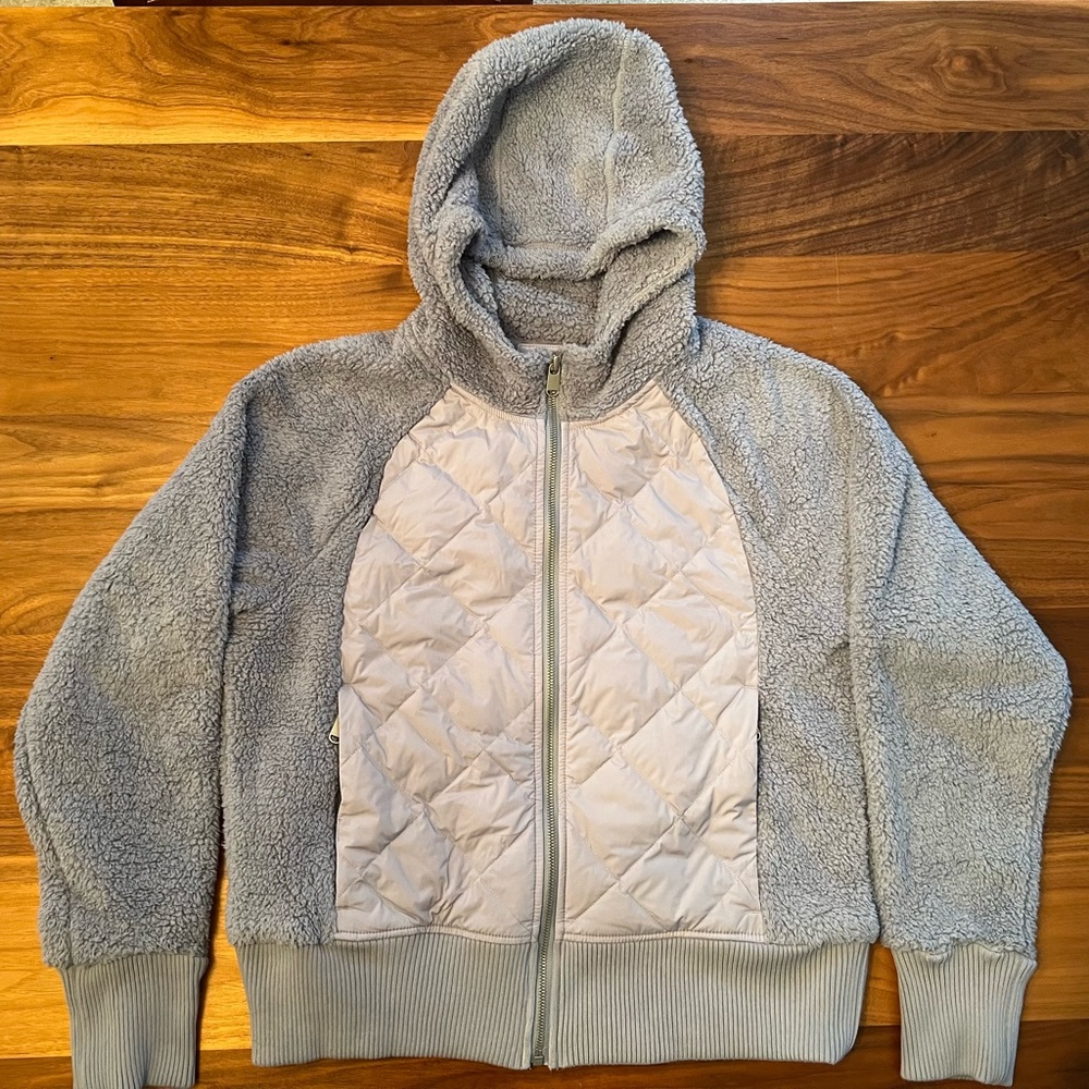 Athleta Pale Blue Quilted Front Sherpa Hooded Jacket - Picture 4 of 4